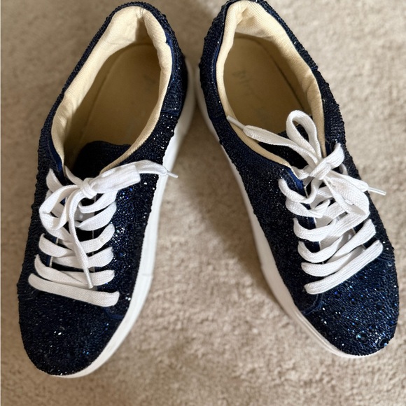 Betsey Johnson Navy Glitter Low-Top Sneakers with White Laces - Picture 5 of 5